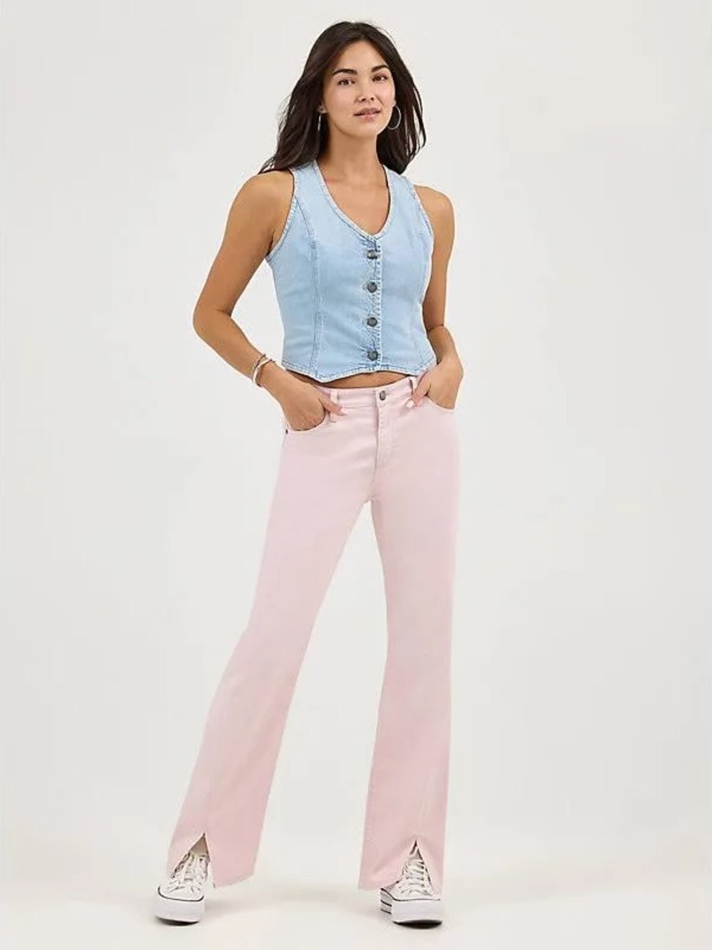 Lee Pastel Pink Flare Jeans with Front Slits
